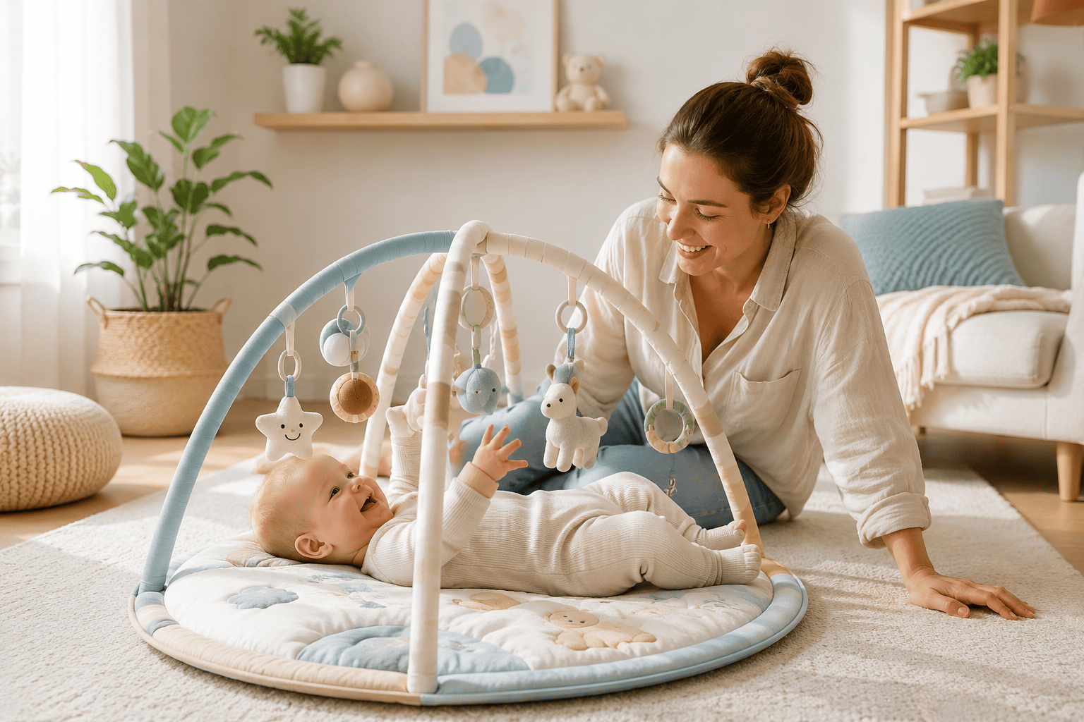 tapis d eveil bébé avec maman a coté